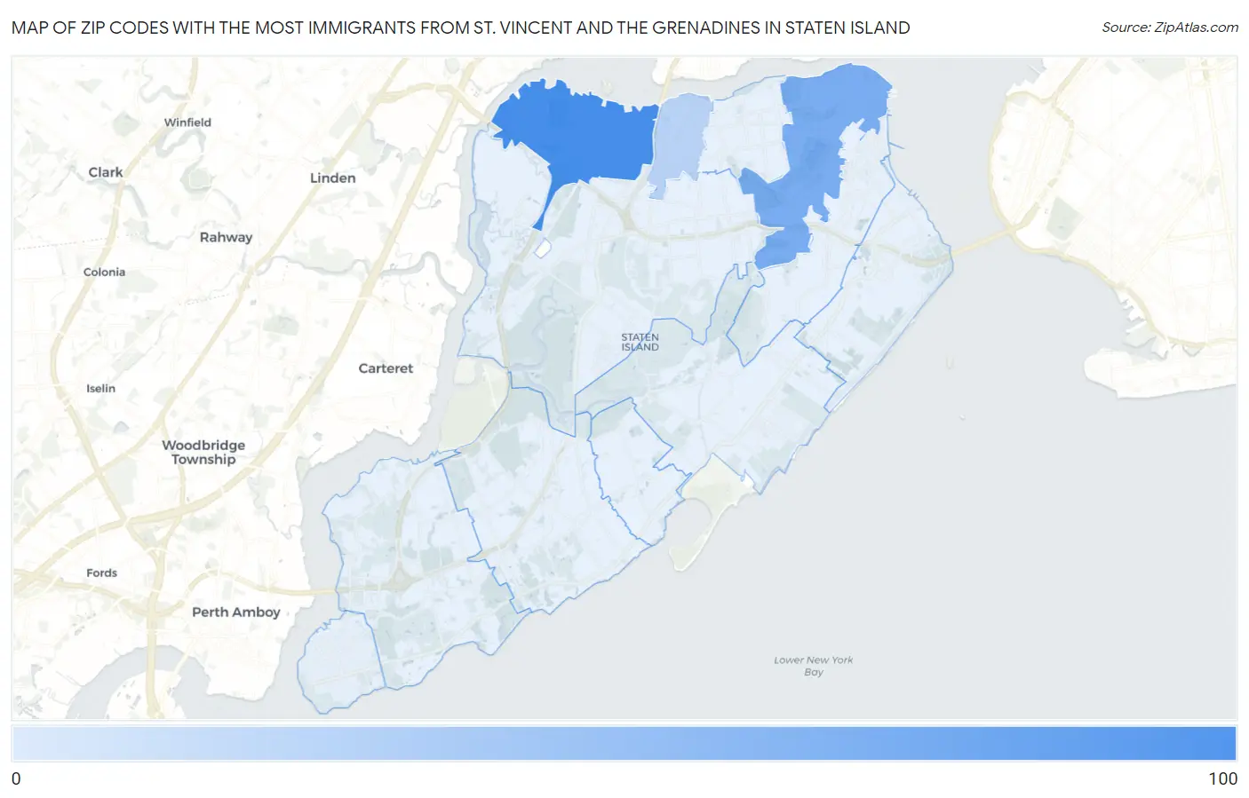 Zip Codes with the Most Immigrants from St. Vincent and the Grenadines in Staten Island Map
