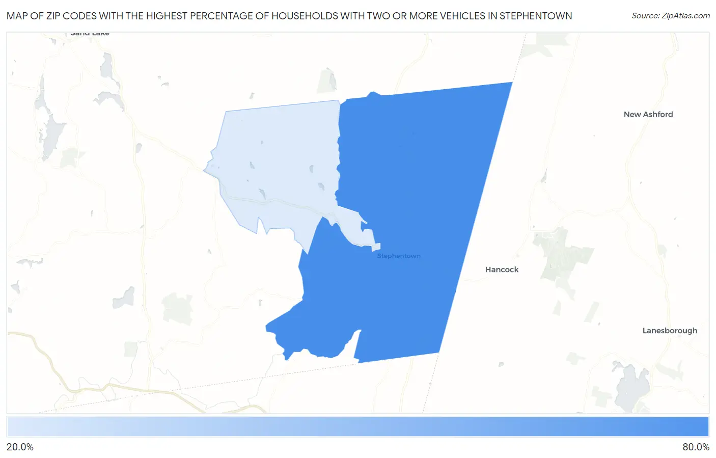 Zip Codes with the Highest Percentage of Households With Two or more Vehicles in Stephentown Map