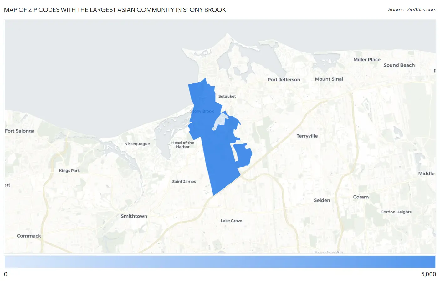 Zip Codes with the Largest Asian Community in Stony Brook Map