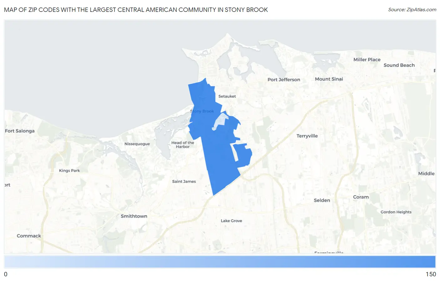 Zip Codes with the Largest Central American Community in Stony Brook Map