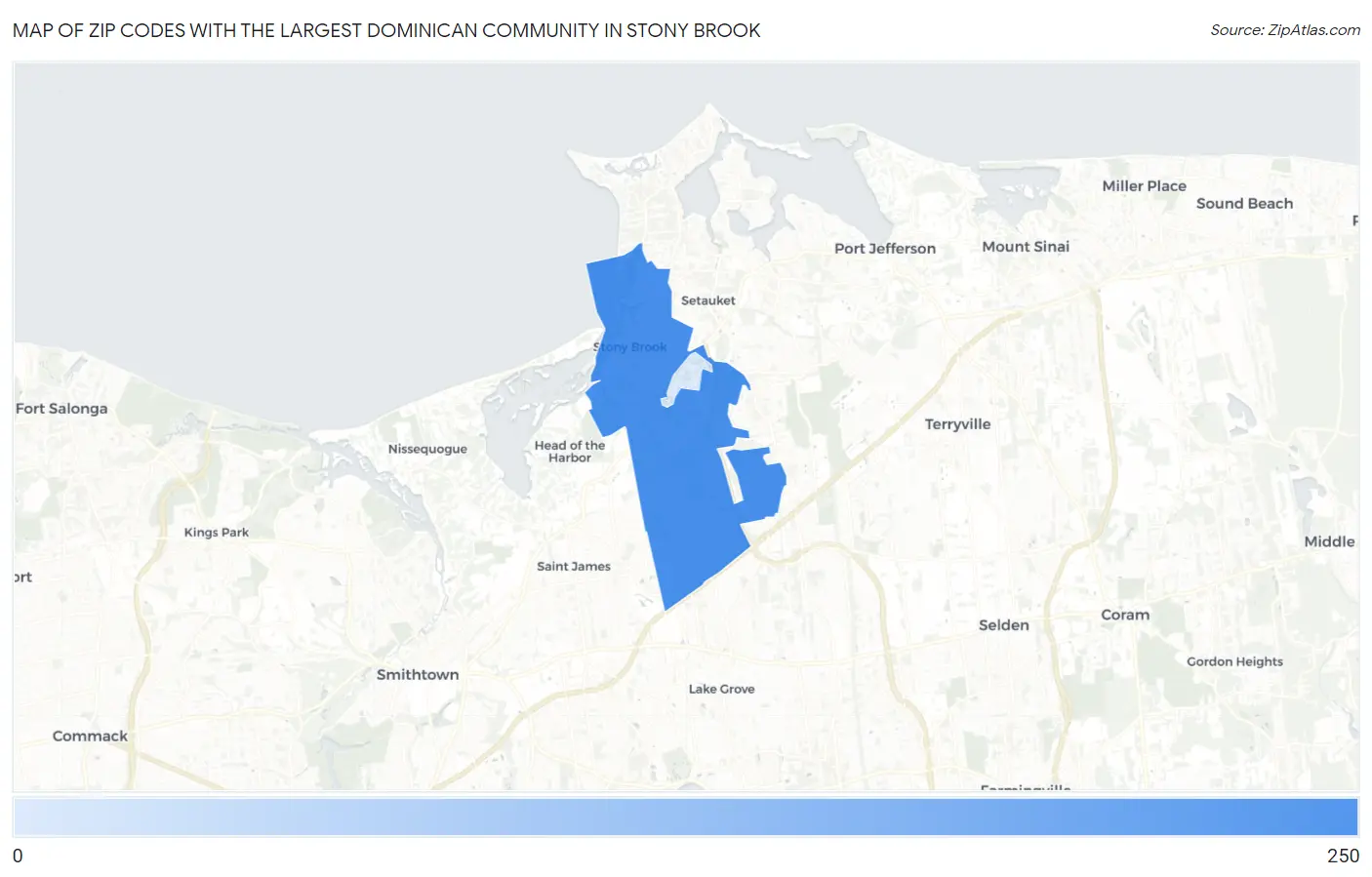 Zip Codes with the Largest Dominican Community in Stony Brook Map