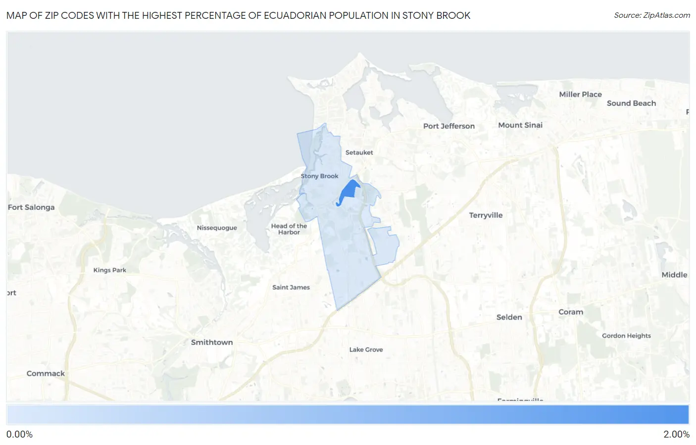 Zip Codes with the Highest Percentage of Ecuadorian Population in Stony Brook Map