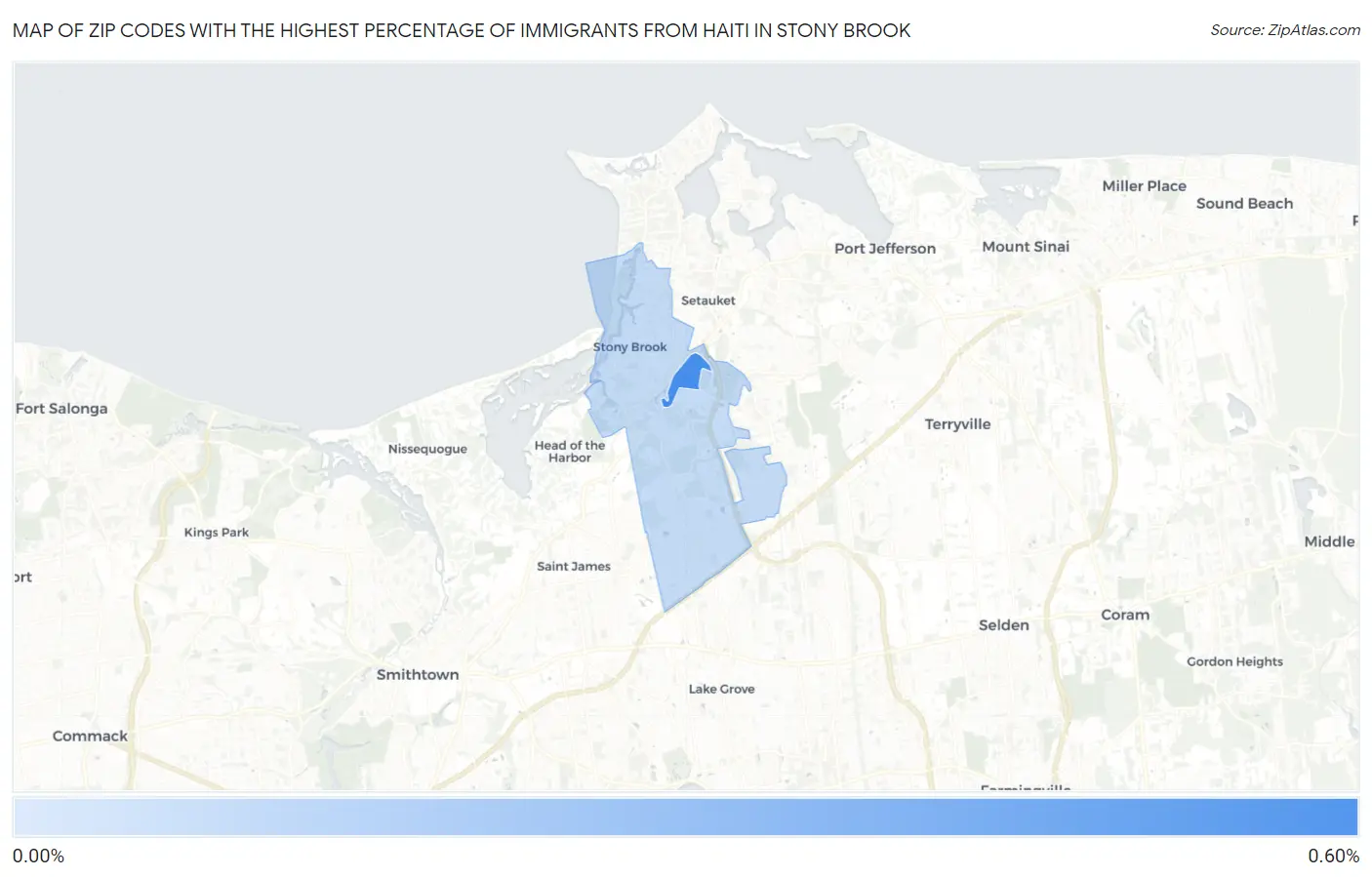 Zip Codes with the Highest Percentage of Immigrants from Haiti in Stony Brook Map