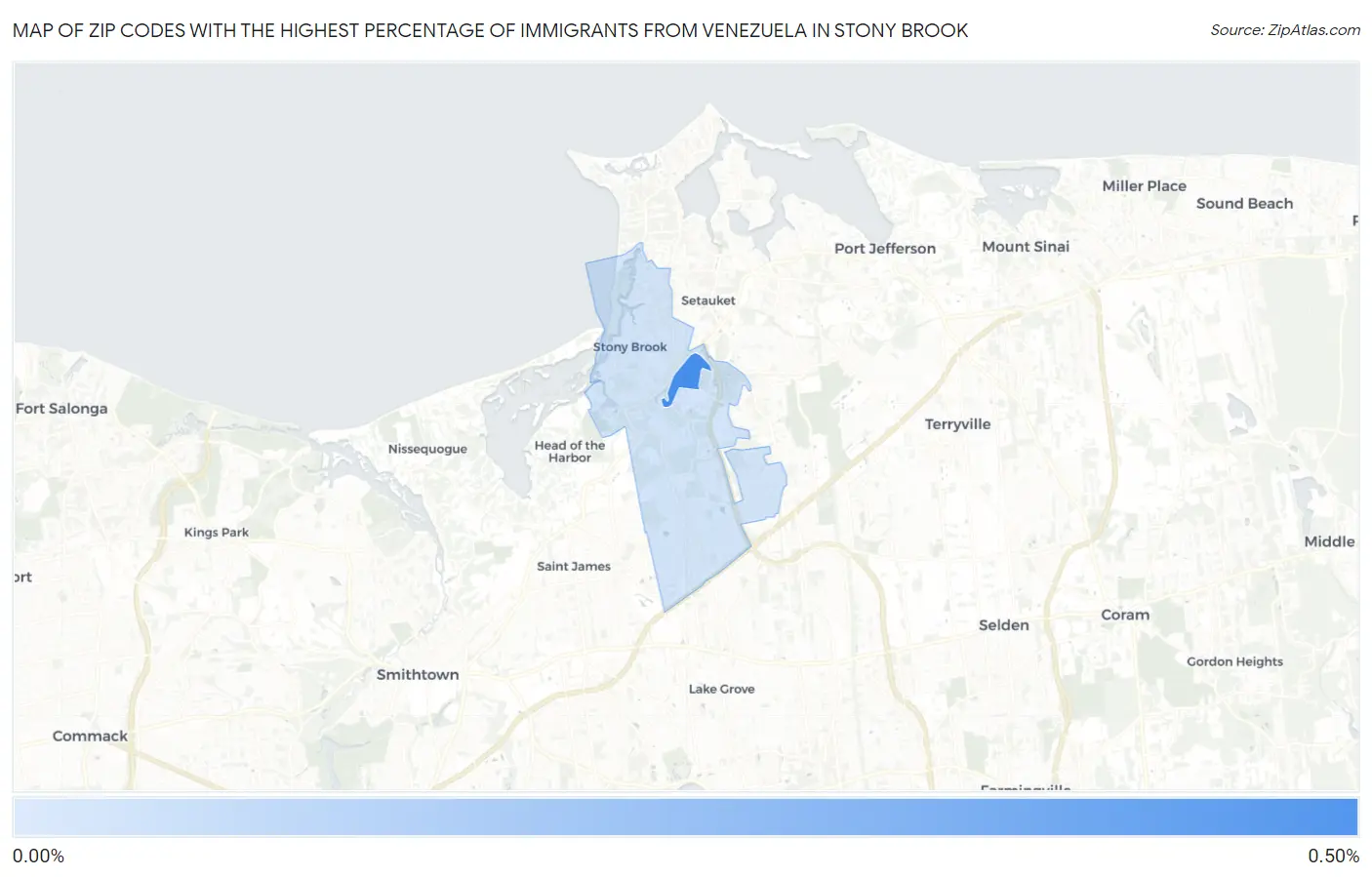 Zip Codes with the Highest Percentage of Immigrants from Venezuela in Stony Brook Map