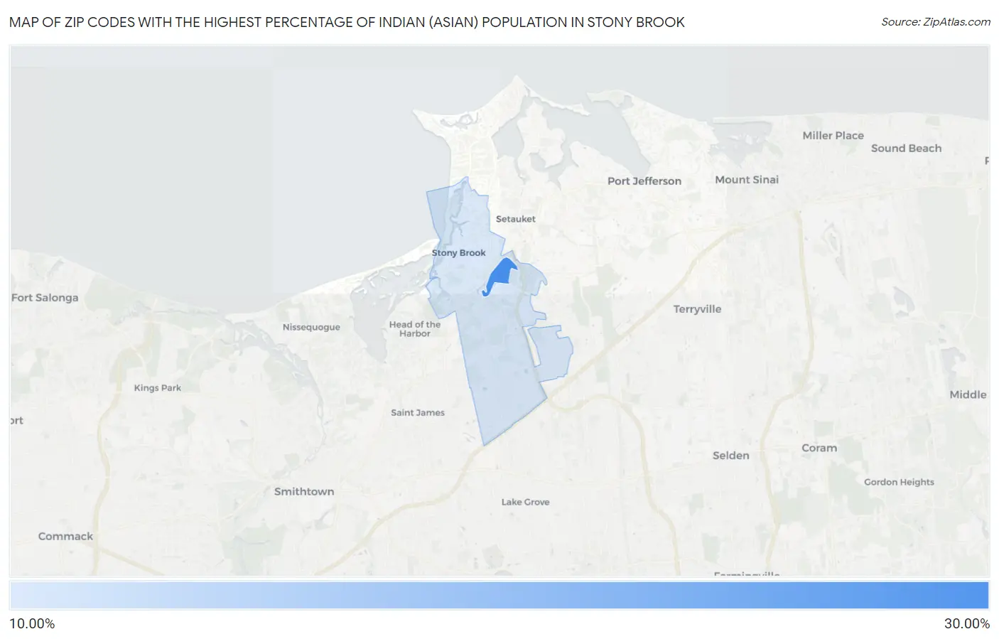 Zip Codes with the Highest Percentage of Indian (Asian) Population in Stony Brook Map