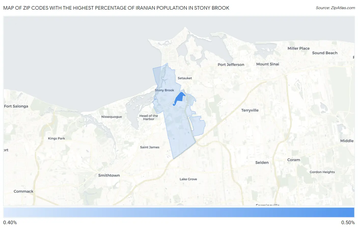 Zip Codes with the Highest Percentage of Iranian Population in Stony Brook Map