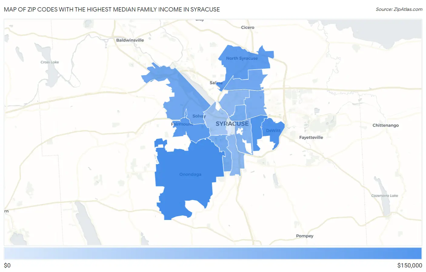 Zip Codes with the Highest Median Family Income in Syracuse Map