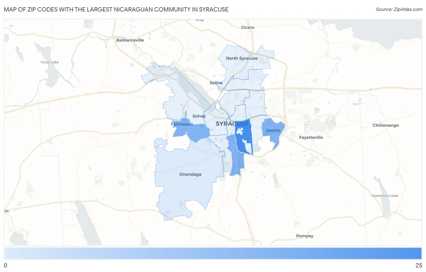 Zip Codes with the Largest Nicaraguan Community in Syracuse Map