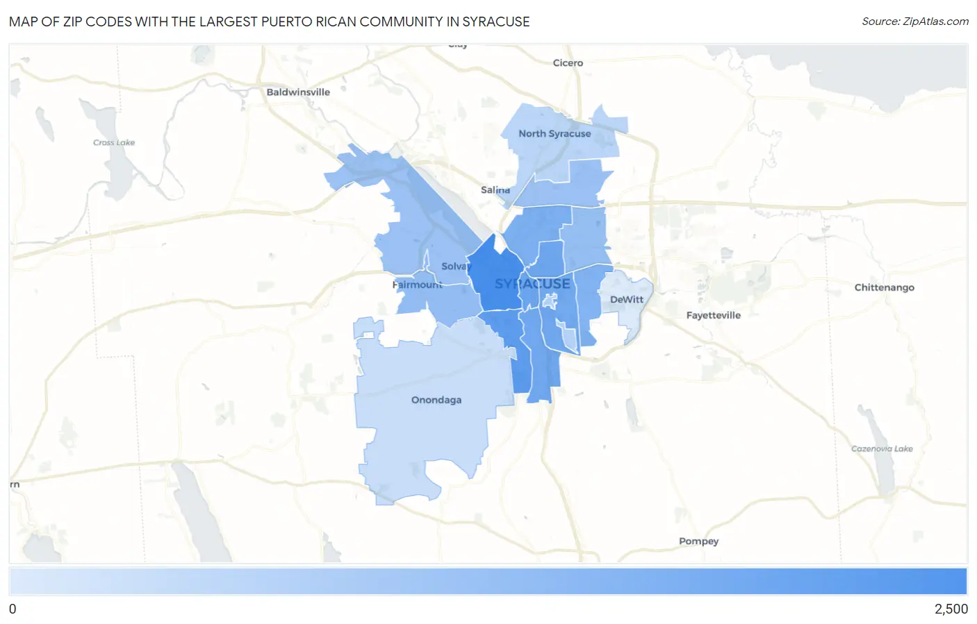 Zip Codes with the Largest Puerto Rican Community in Syracuse Map