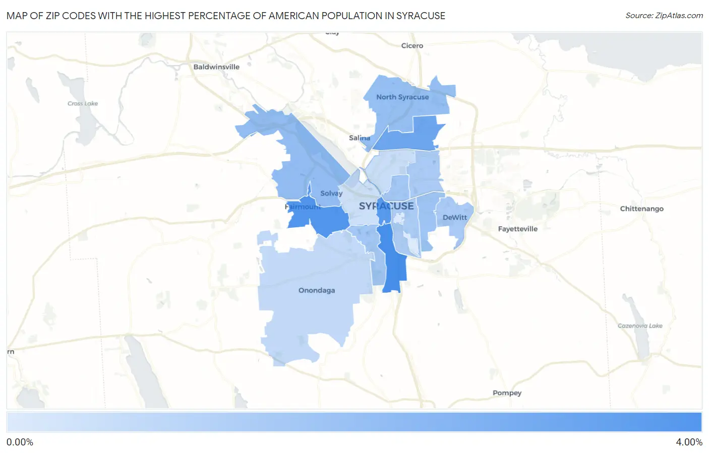 Zip Codes with the Highest Percentage of American Population in Syracuse Map
