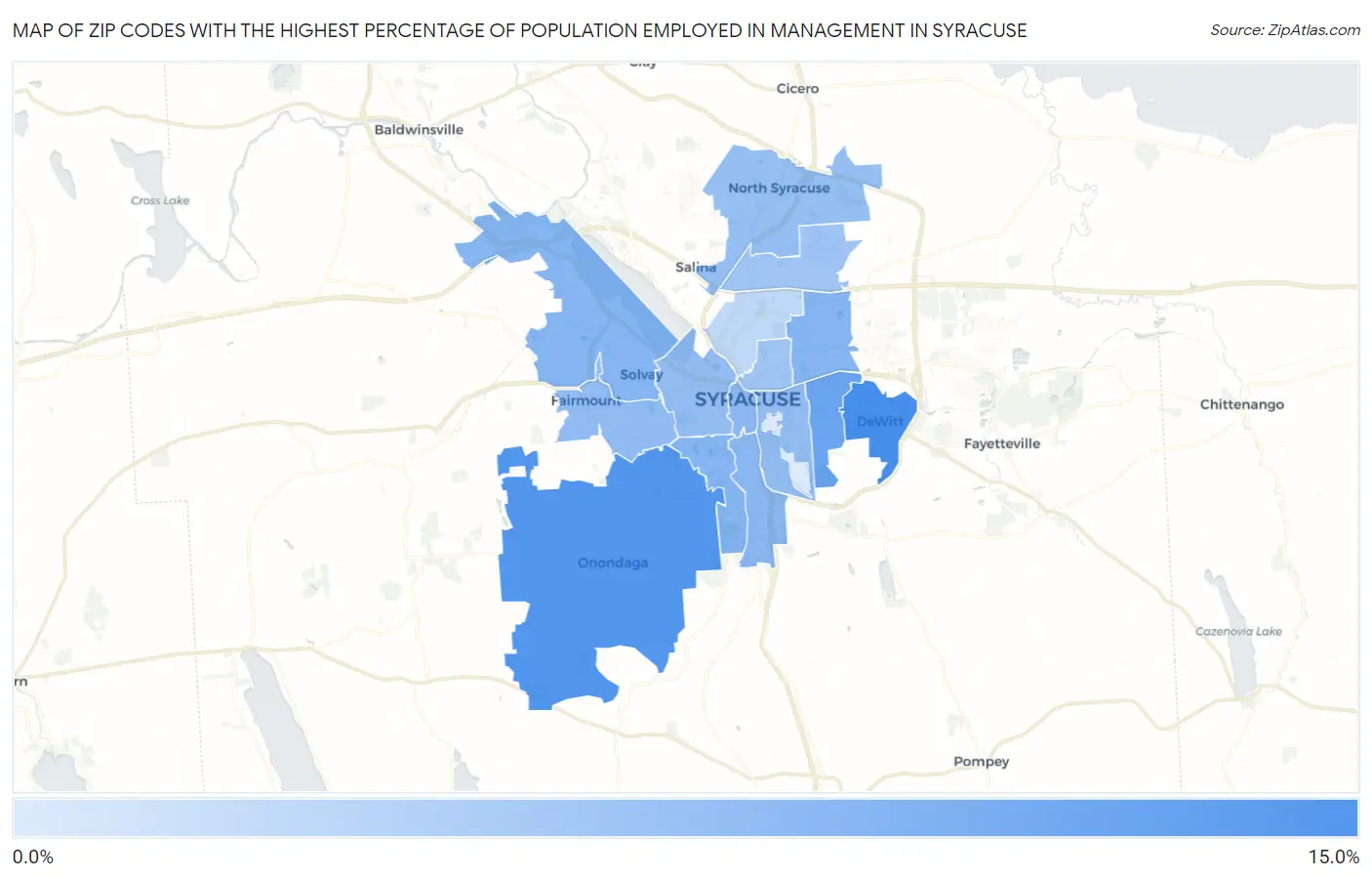 Zip Codes with the Highest Percentage of Population Employed in Management in Syracuse Map