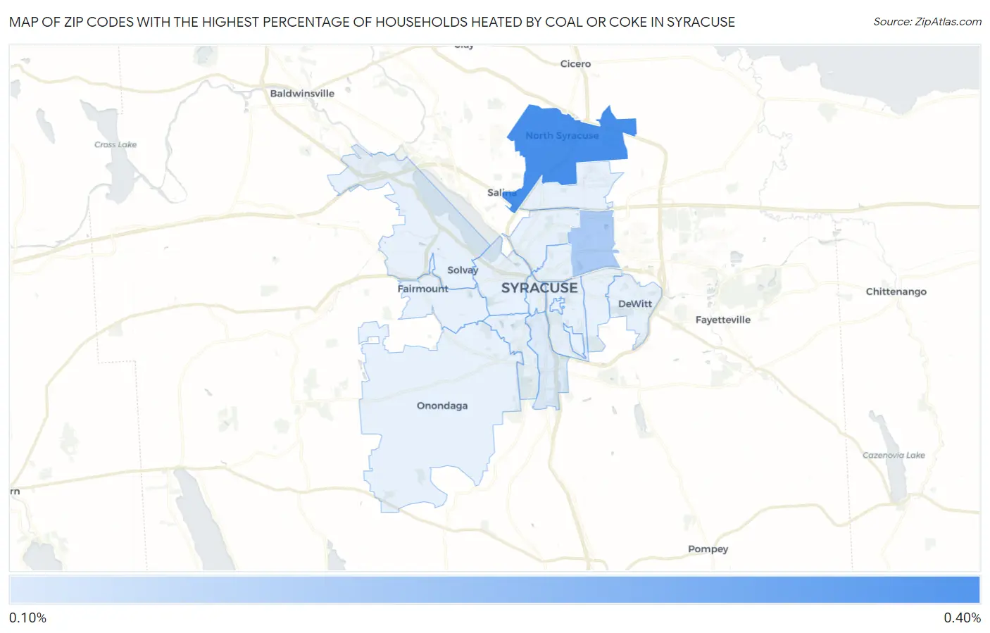 Zip Codes with the Highest Percentage of Households Heated by Coal or Coke in Syracuse Map