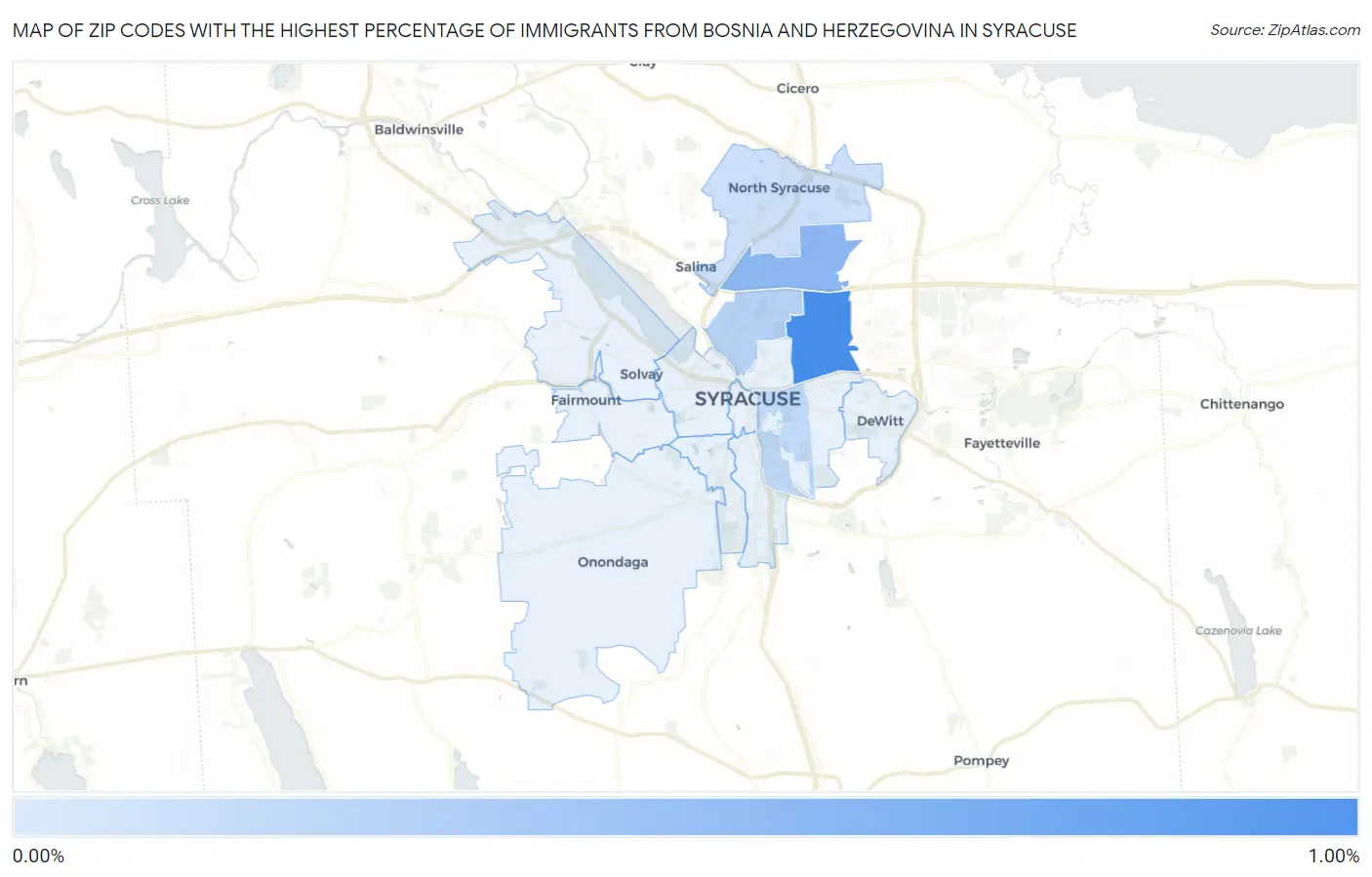 Zip Codes with the Highest Percentage of Immigrants from Bosnia and Herzegovina in Syracuse Map