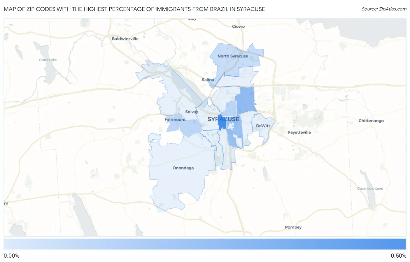 Zip Codes with the Highest Percentage of Immigrants from Brazil in Syracuse Map