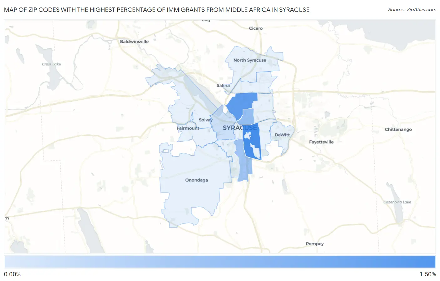Zip Codes with the Highest Percentage of Immigrants from Middle Africa in Syracuse Map