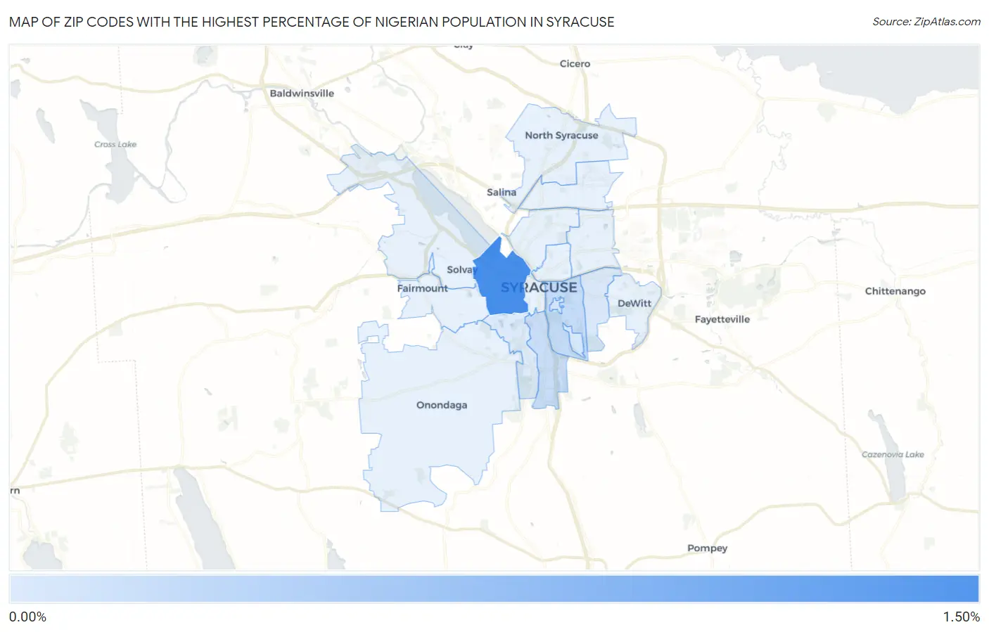 Zip Codes with the Highest Percentage of Nigerian Population in Syracuse Map