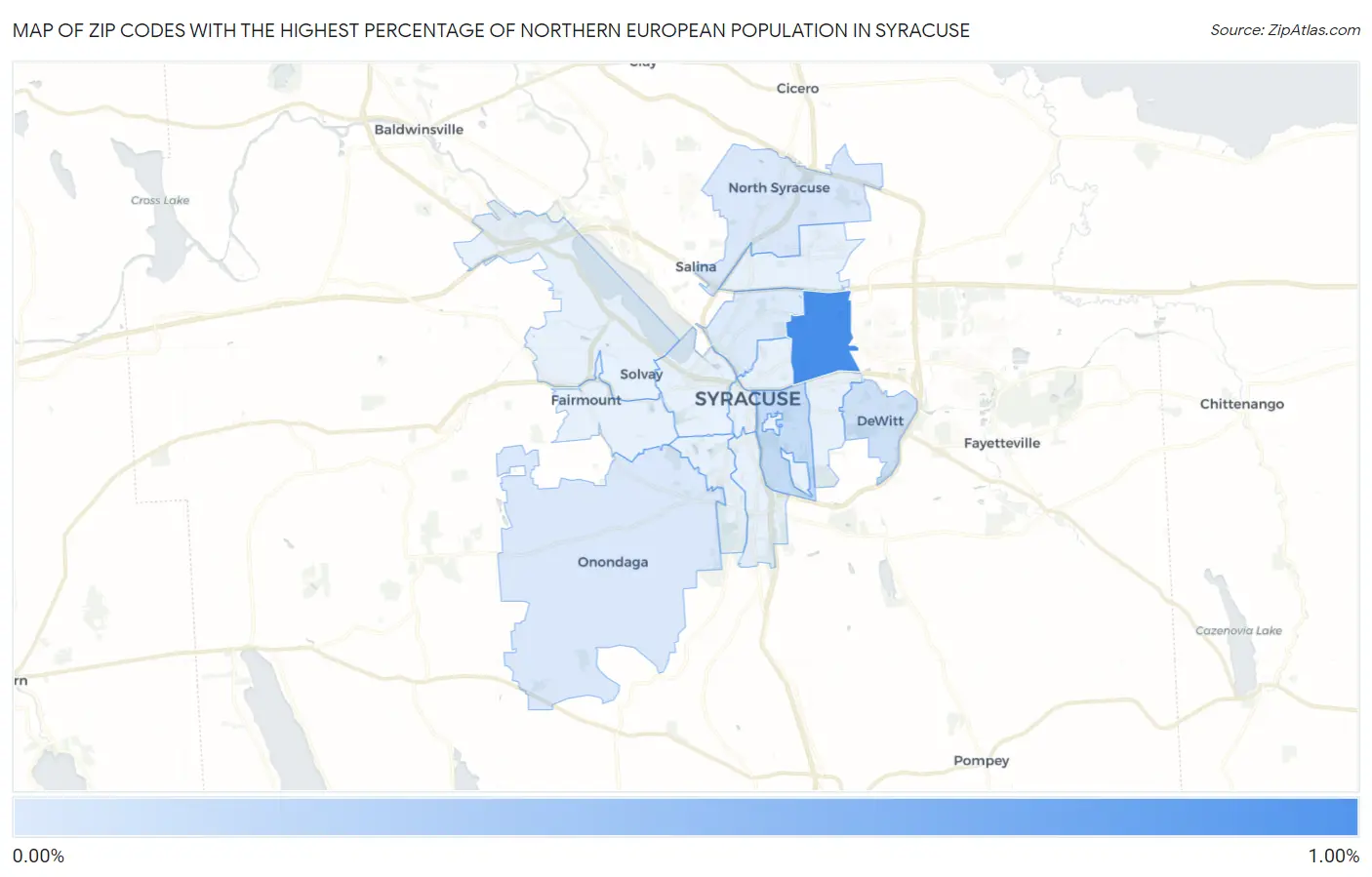 Zip Codes with the Highest Percentage of Northern European Population in Syracuse Map