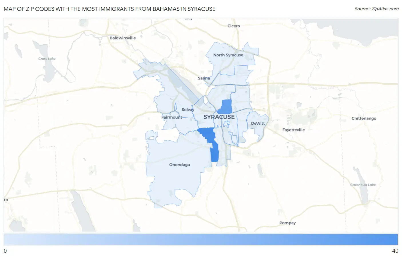 Zip Codes with the Most Immigrants from Bahamas in Syracuse Map