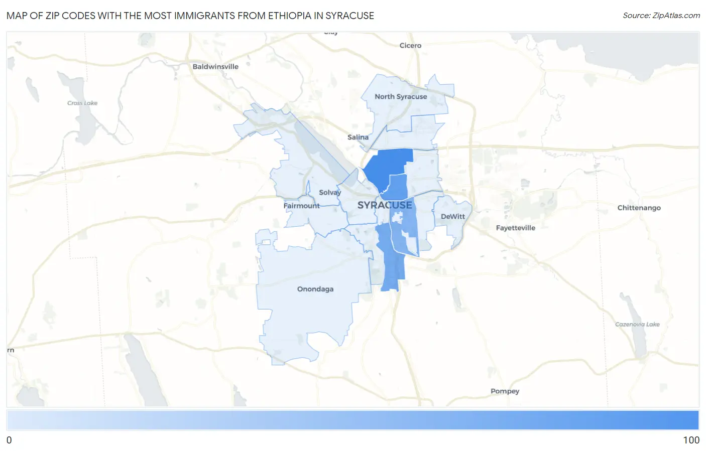Zip Codes with the Most Immigrants from Ethiopia in Syracuse Map