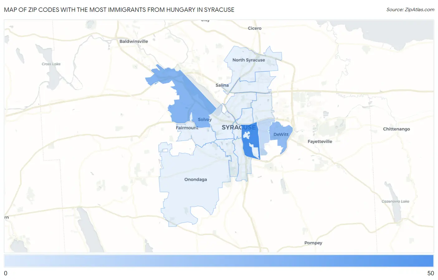 Zip Codes with the Most Immigrants from Hungary in Syracuse Map