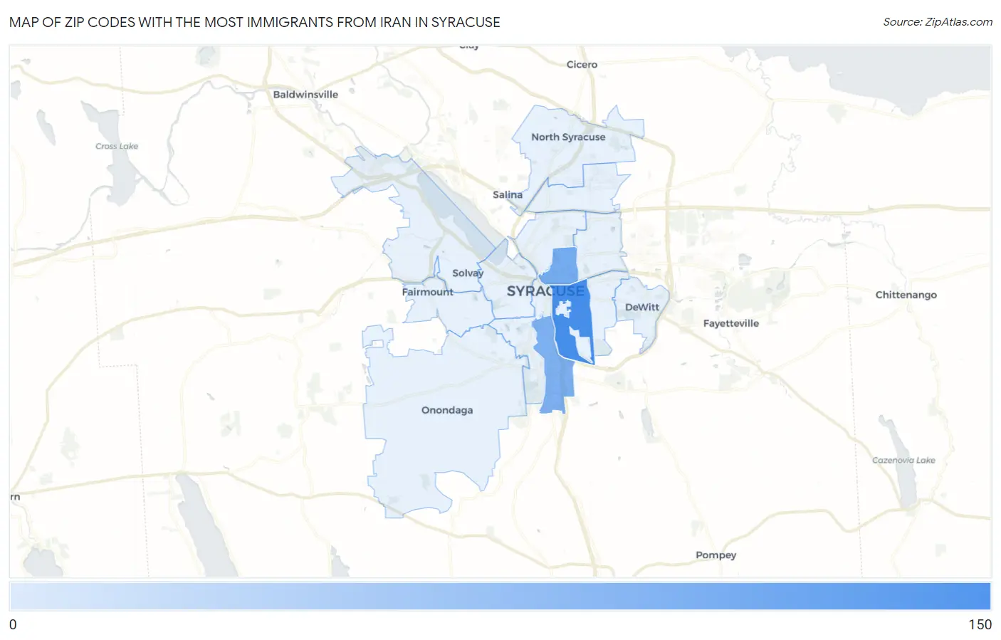 Zip Codes with the Most Immigrants from Iran in Syracuse Map