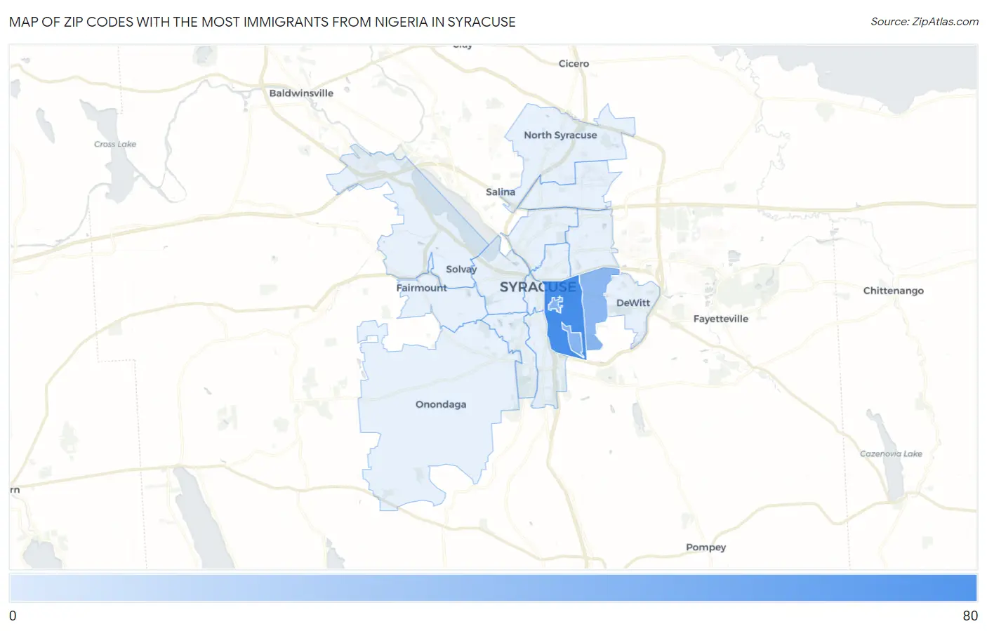 Zip Codes with the Most Immigrants from Nigeria in Syracuse Map