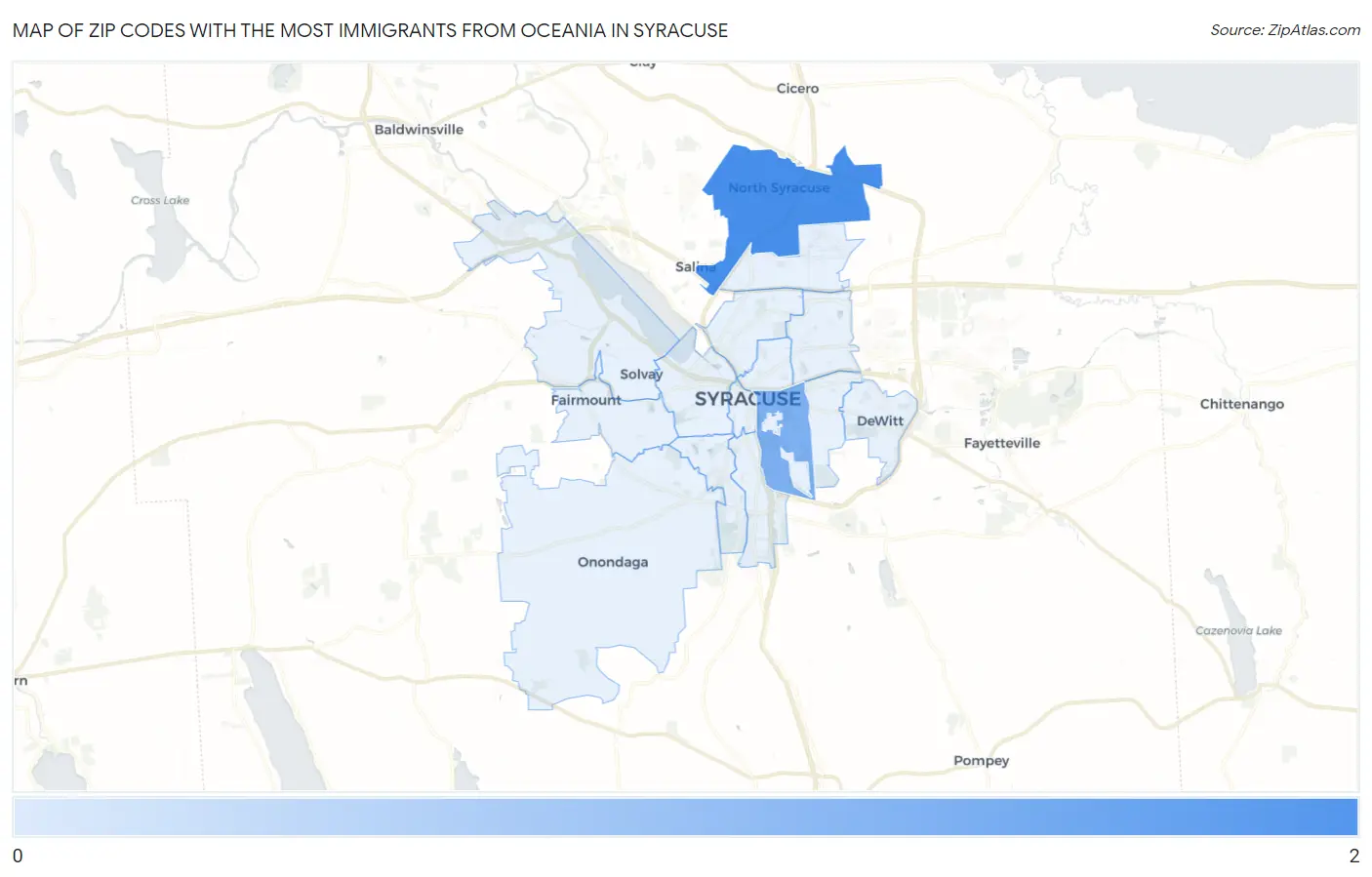 Zip Codes with the Most Immigrants from Oceania in Syracuse Map