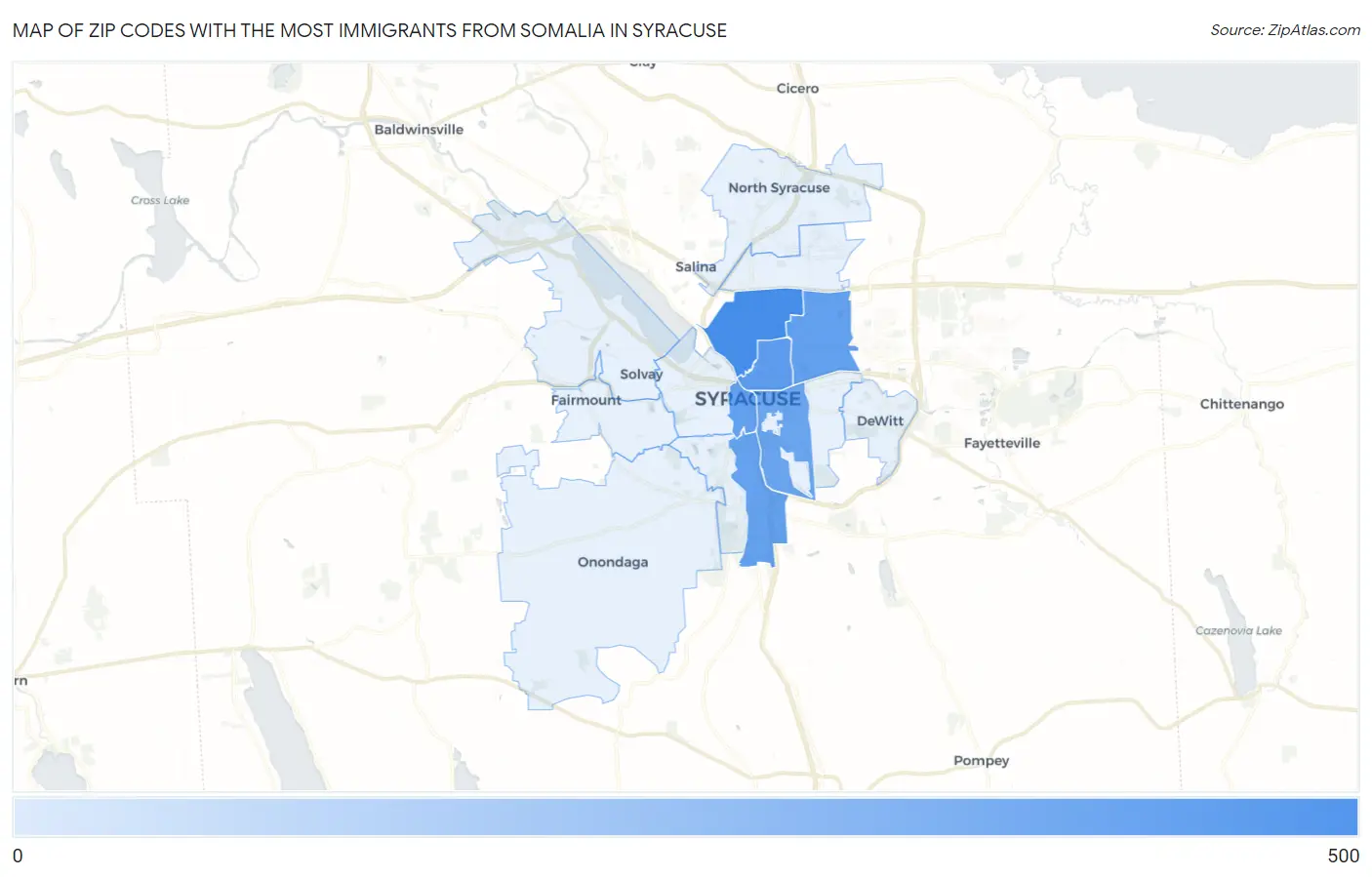 Zip Codes with the Most Immigrants from Somalia in Syracuse Map