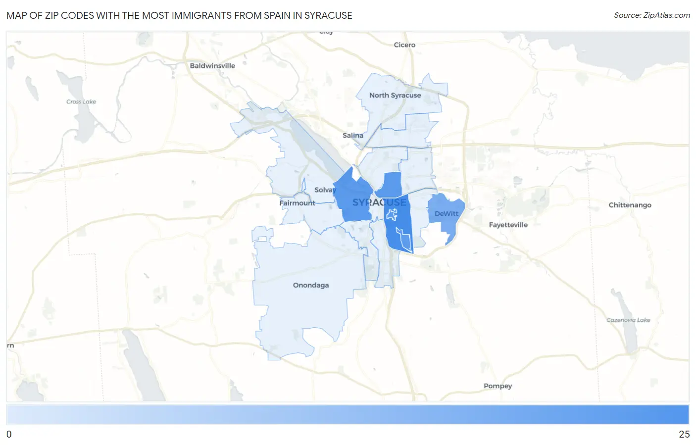 Zip Codes with the Most Immigrants from Spain in Syracuse Map