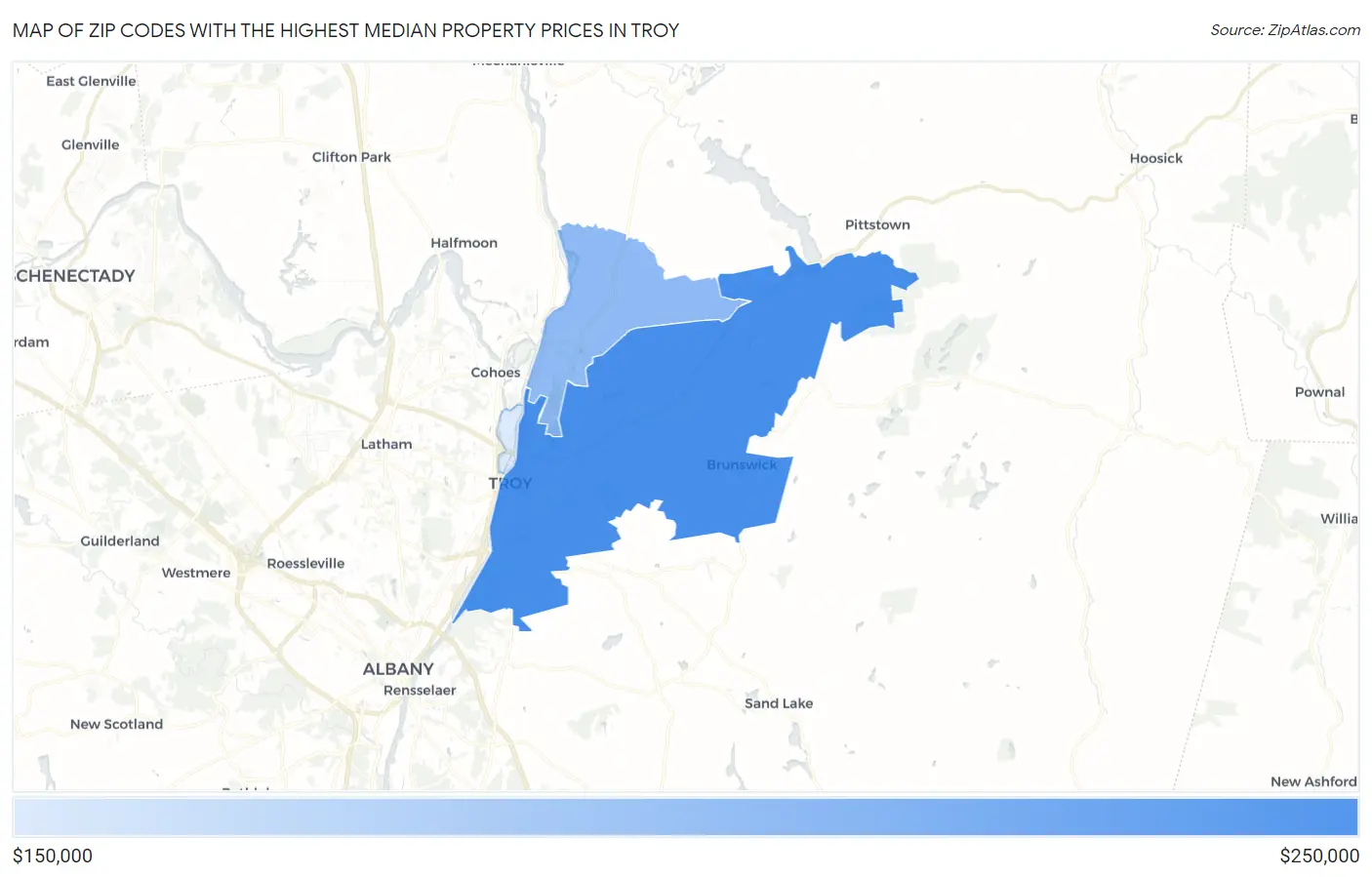 Zip Codes with the Highest Median Property Prices in Troy Map