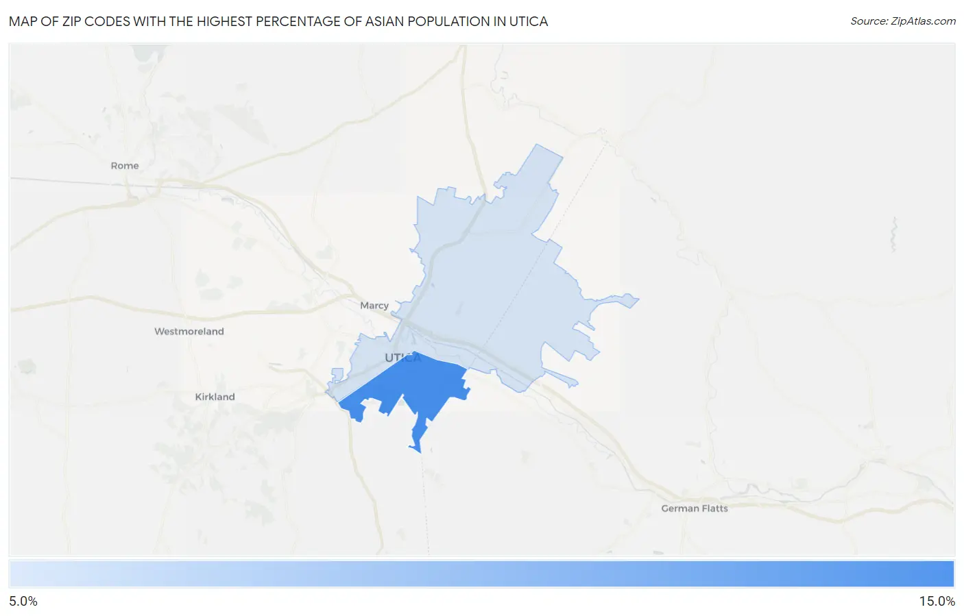 Zip Codes with the Highest Percentage of Asian Population in Utica Map