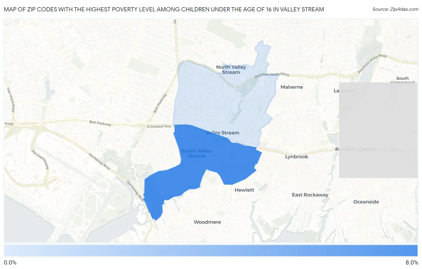 Zip Codes with the Highest Poverty Level Among Children Under the Age of 16 in Valley Stream Map