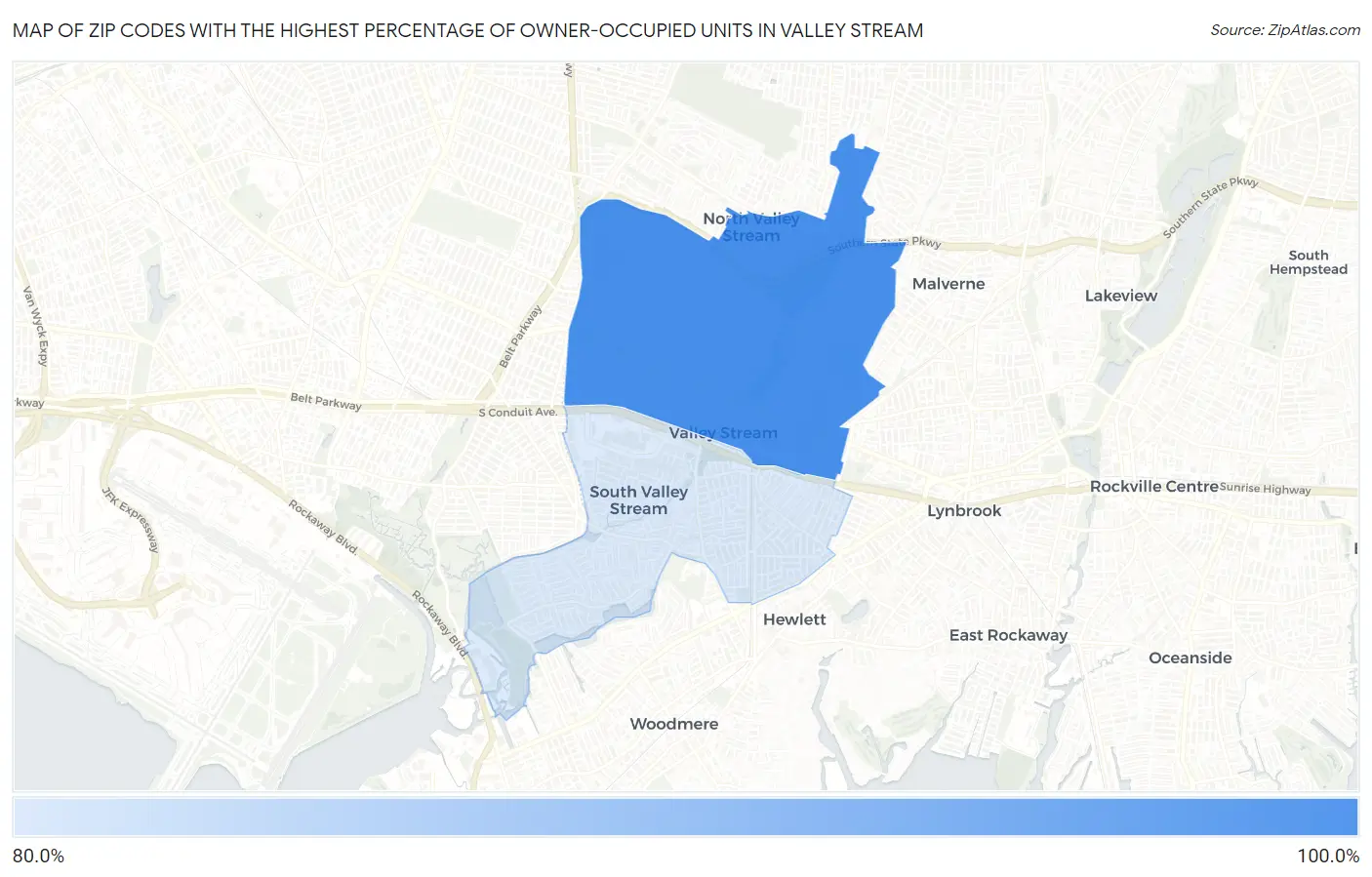 Zip Codes with the Highest Percentage of Owner-Occupied Units in Valley Stream Map