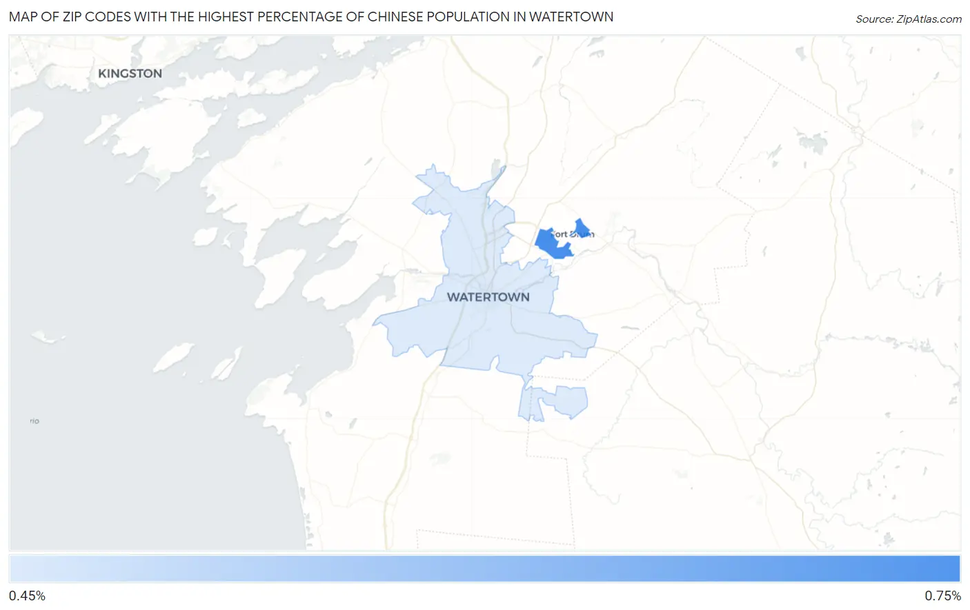 Zip Codes with the Highest Percentage of Chinese Population in Watertown Map
