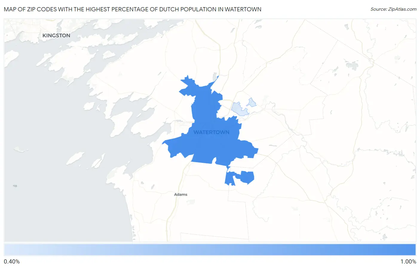 Zip Codes with the Highest Percentage of Dutch Population in Watertown Map