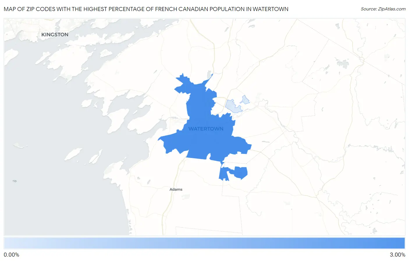 Zip Codes with the Highest Percentage of French Canadian Population in Watertown Map