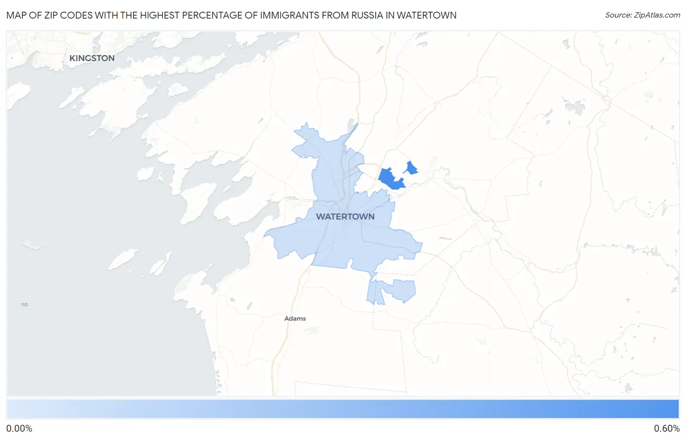 Zip Codes with the Highest Percentage of Immigrants from Russia in Watertown Map