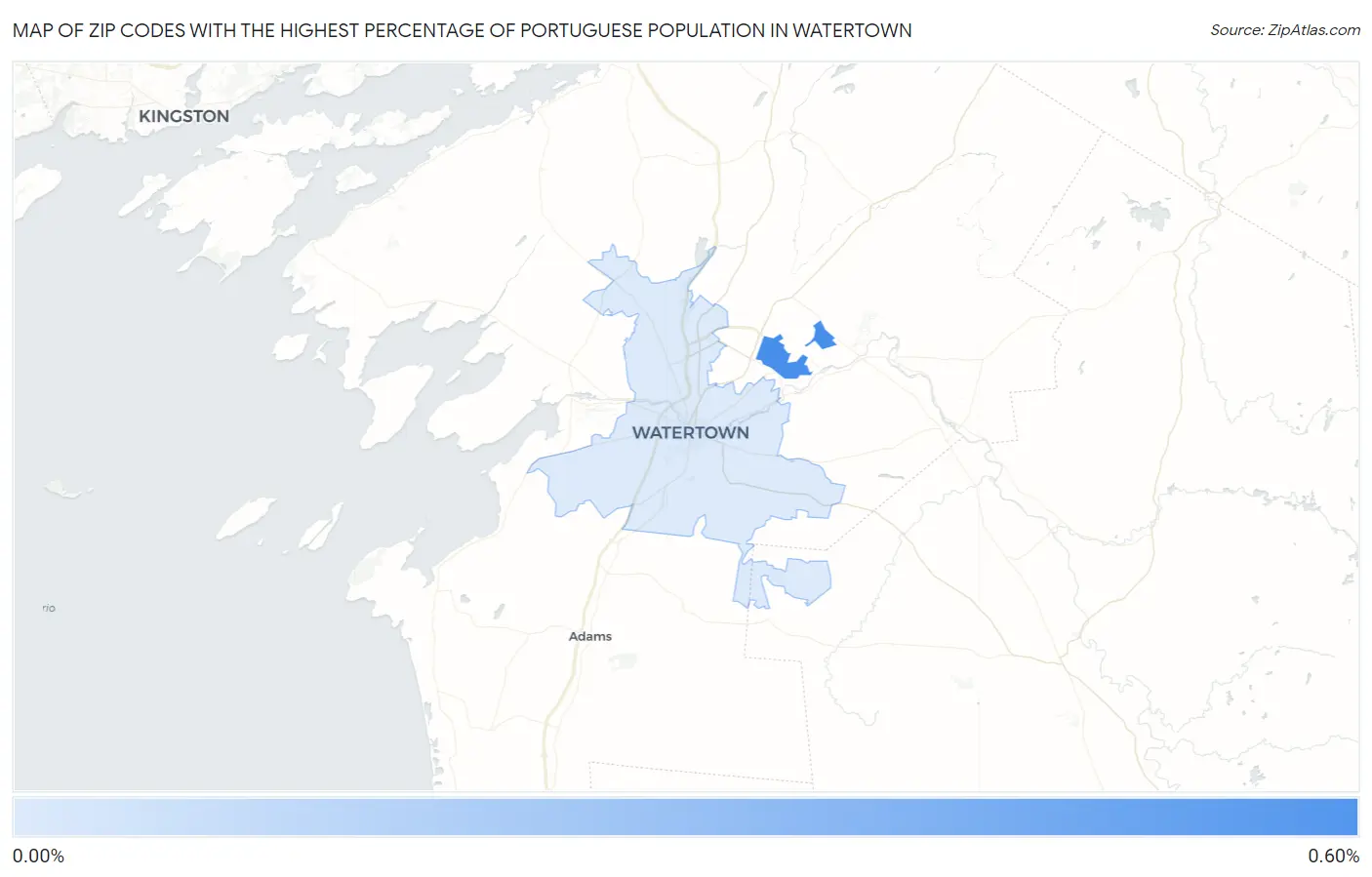 Zip Codes with the Highest Percentage of Portuguese Population in Watertown Map