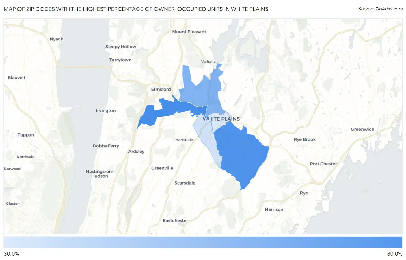 Zip Codes with the Highest Percentage of Owner-Occupied Units in White Plains Map