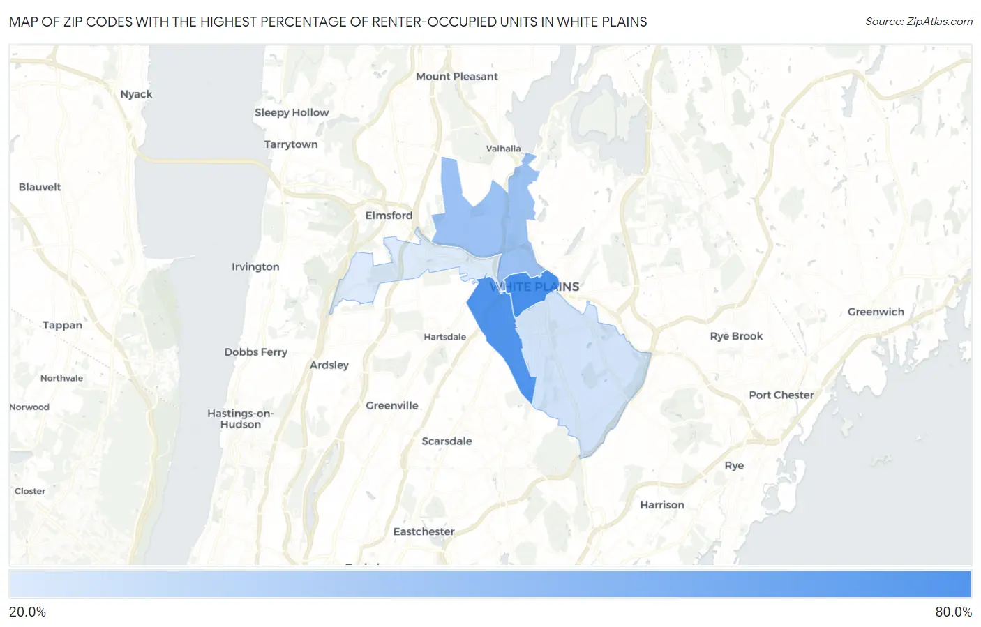 Zip Codes with the Highest Percentage of Renter-Occupied Units in White Plains Map