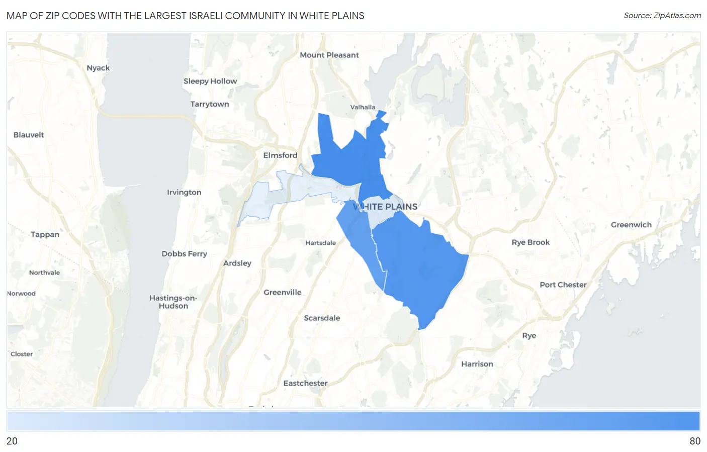 Zip Codes with the Largest Israeli Community in White Plains Map