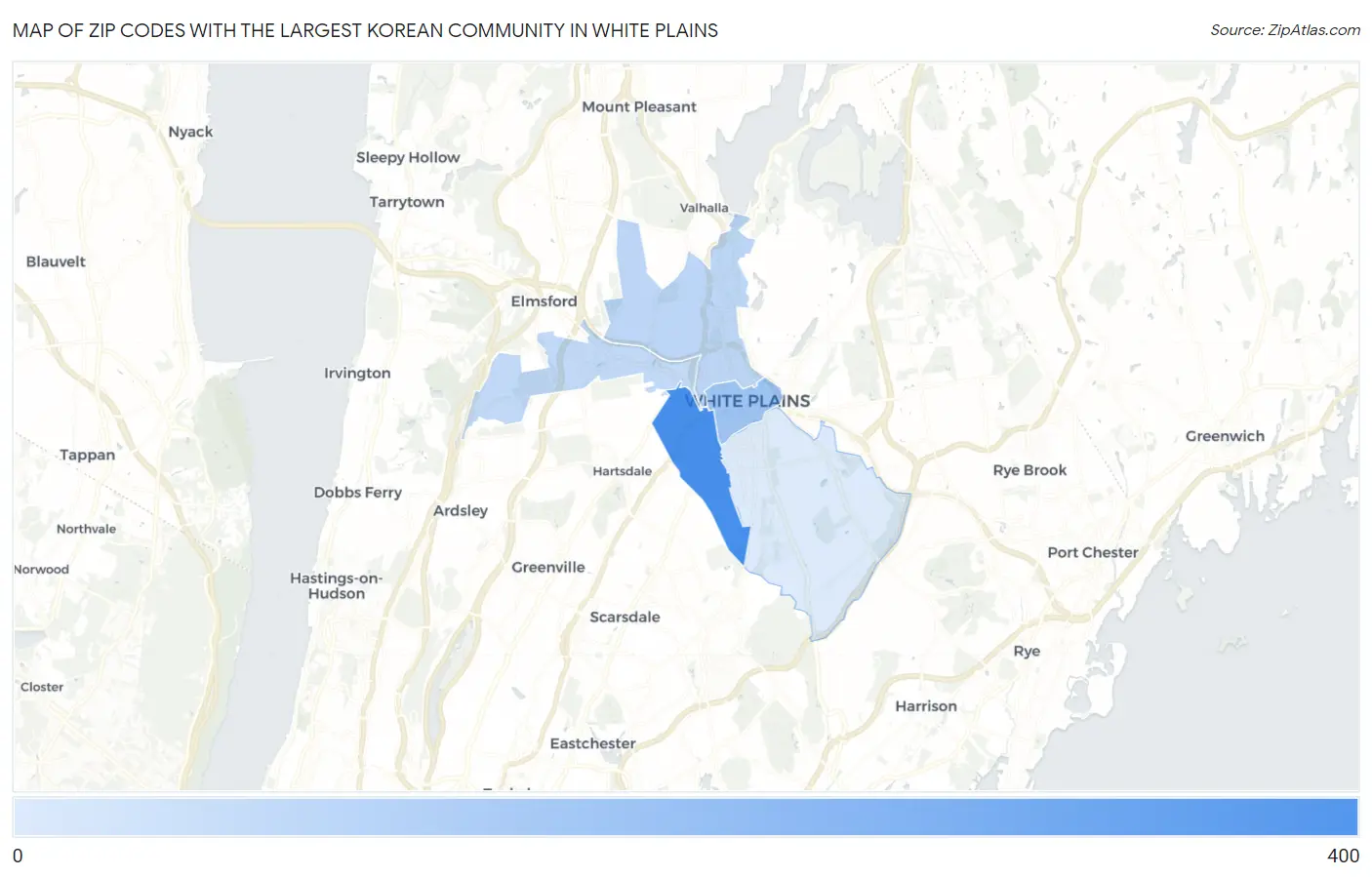 Zip Codes with the Largest Korean Community in White Plains Map