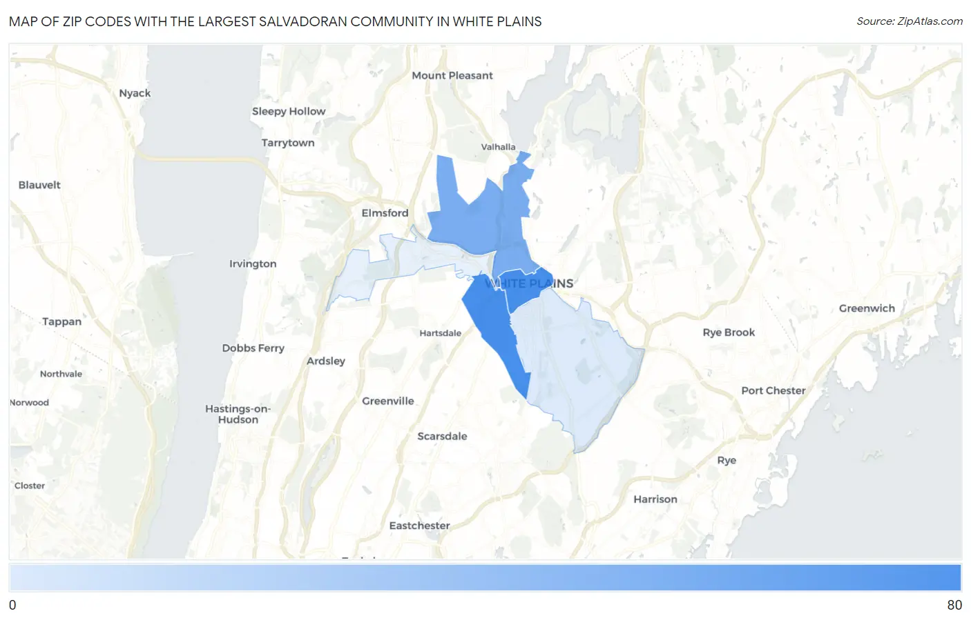 Zip Codes with the Largest Salvadoran Community in White Plains Map