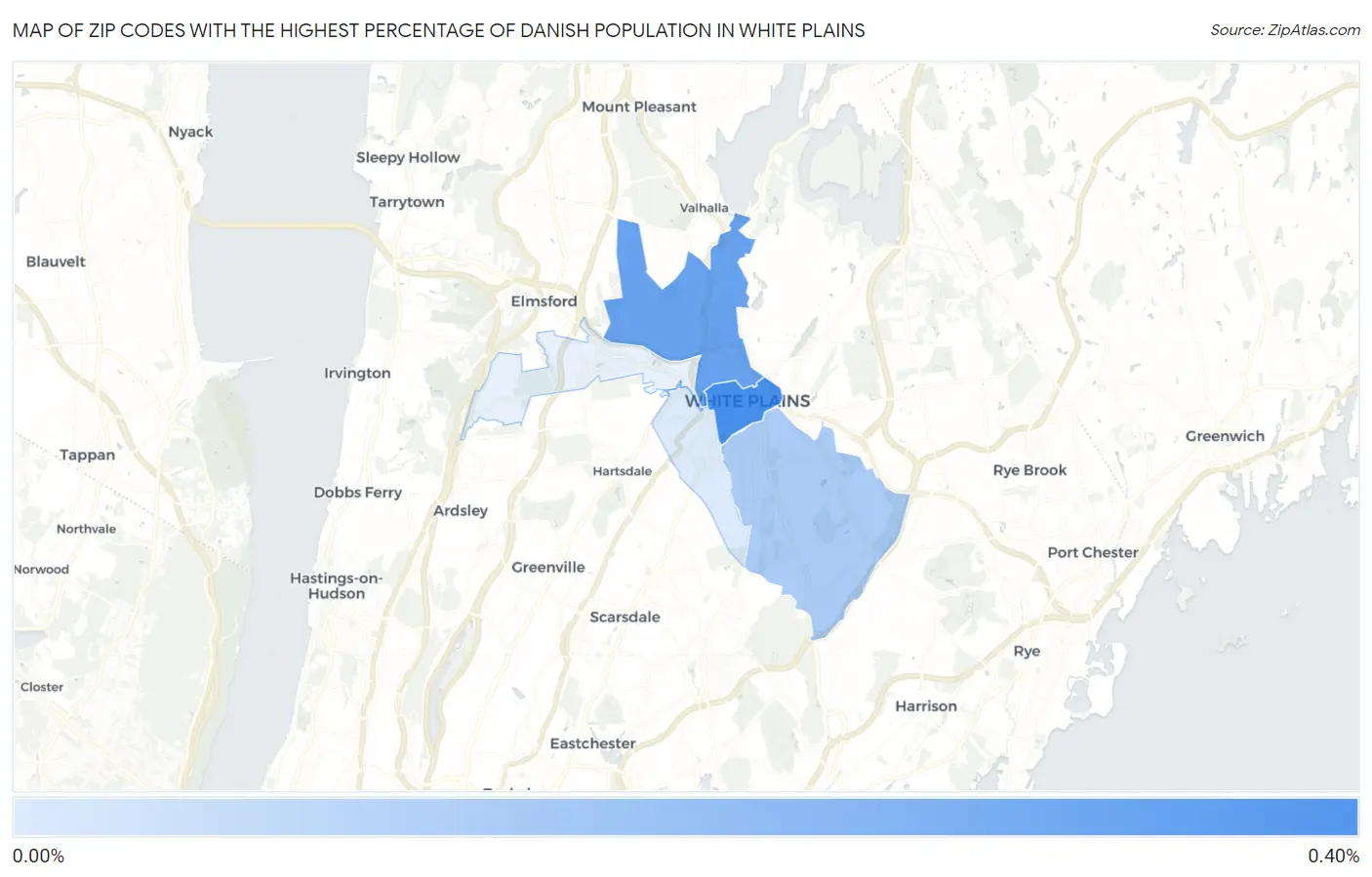 Zip Codes with the Highest Percentage of Danish Population in White Plains Map