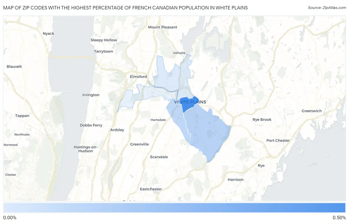 Zip Codes with the Highest Percentage of French Canadian Population in White Plains Map