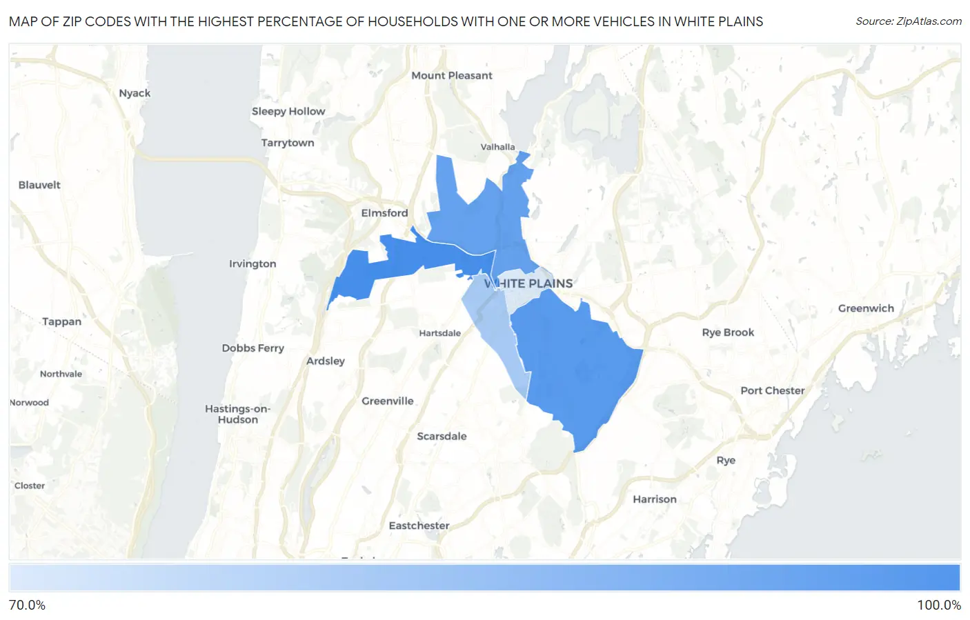 Zip Codes with the Highest Percentage of Households With One or more Vehicles in White Plains Map