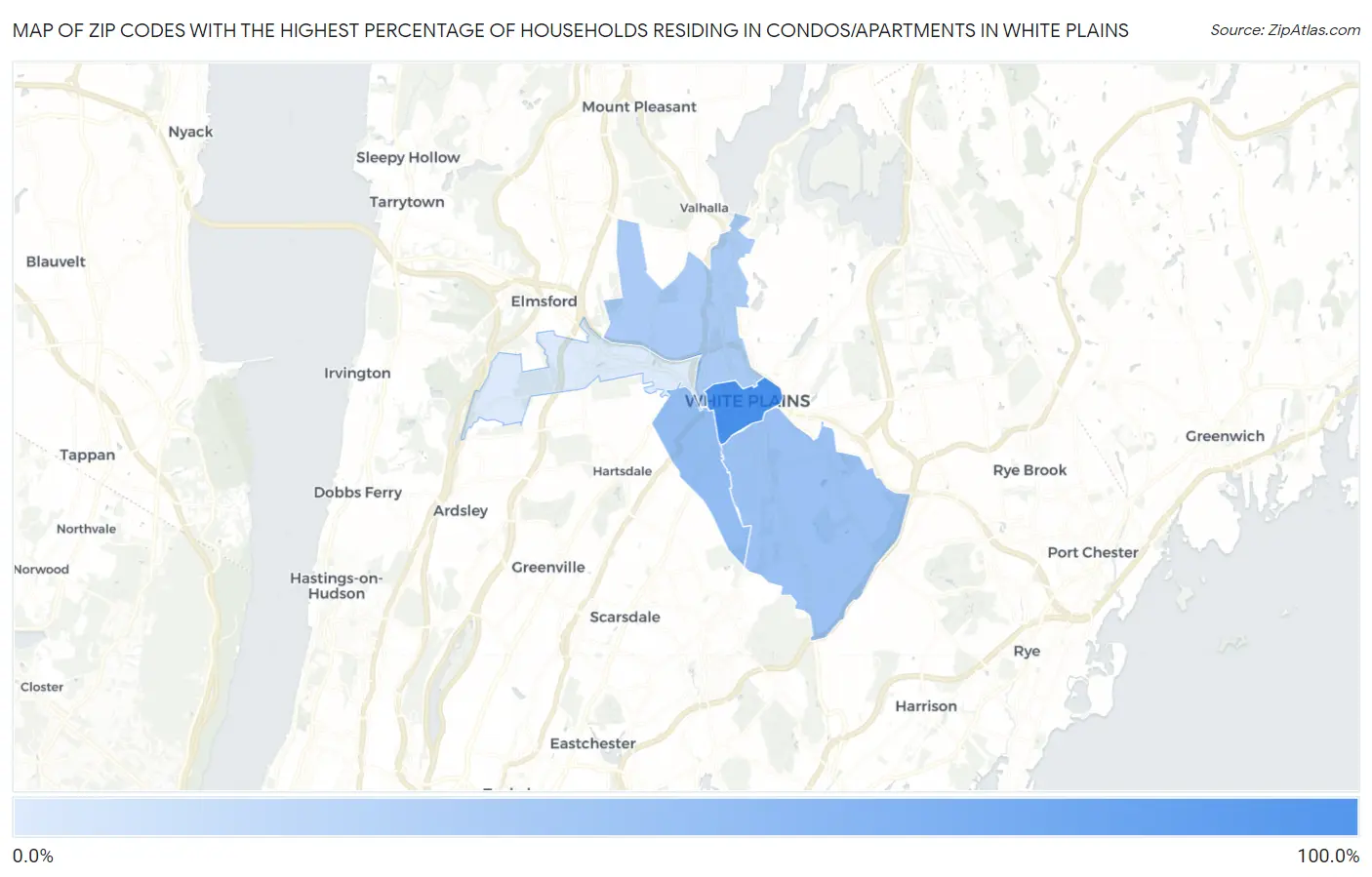 Zip Codes with the Highest Percentage of Households Residing in Condos/Apartments in White Plains Map