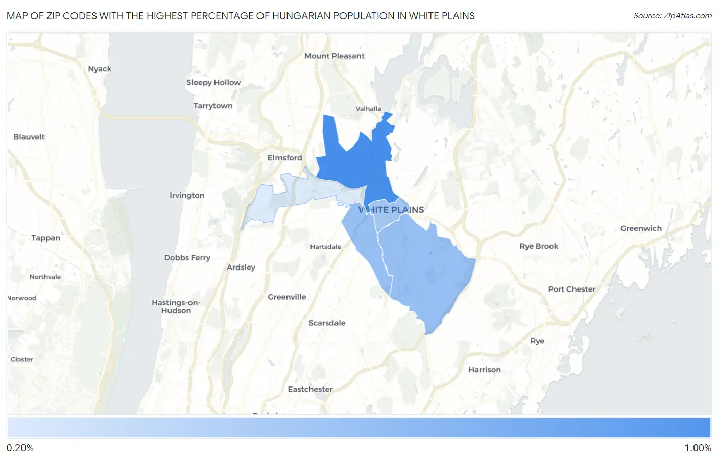 Zip Codes with the Highest Percentage of Hungarian Population in White Plains Map
