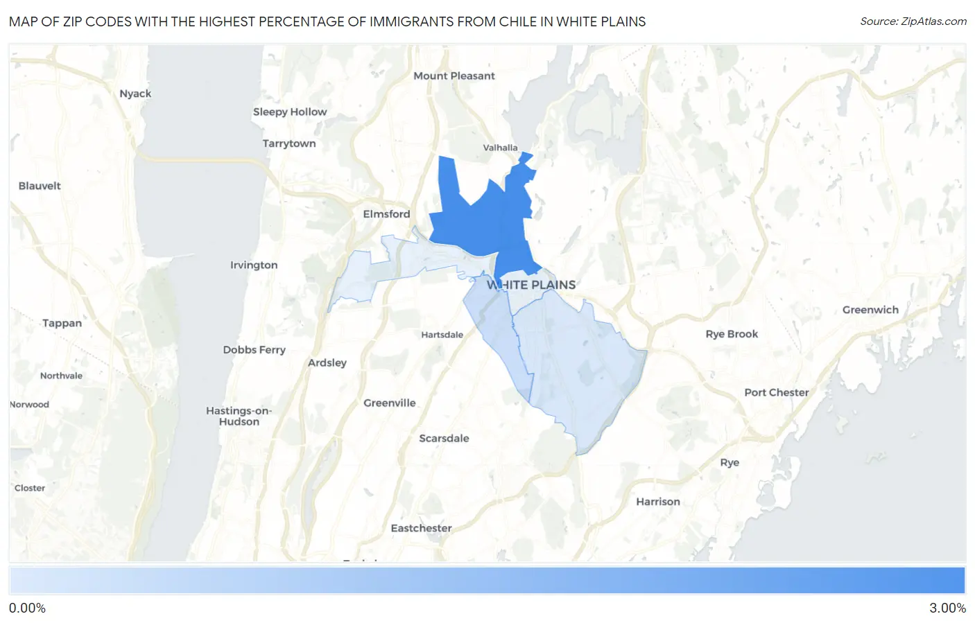 Zip Codes with the Highest Percentage of Immigrants from Chile in White Plains Map