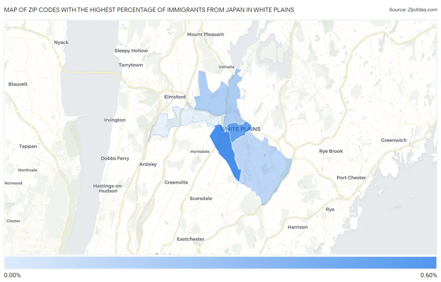 Zip Codes with the Highest Percentage of Immigrants from Japan in White Plains Map